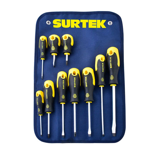 Juego de 10 destornilladores con mango bimaterial combinados, D200A Surtek
