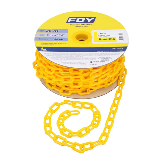 Cadena plástica calibre 6 mm de 25 m, color amarillo, 143421 Foy