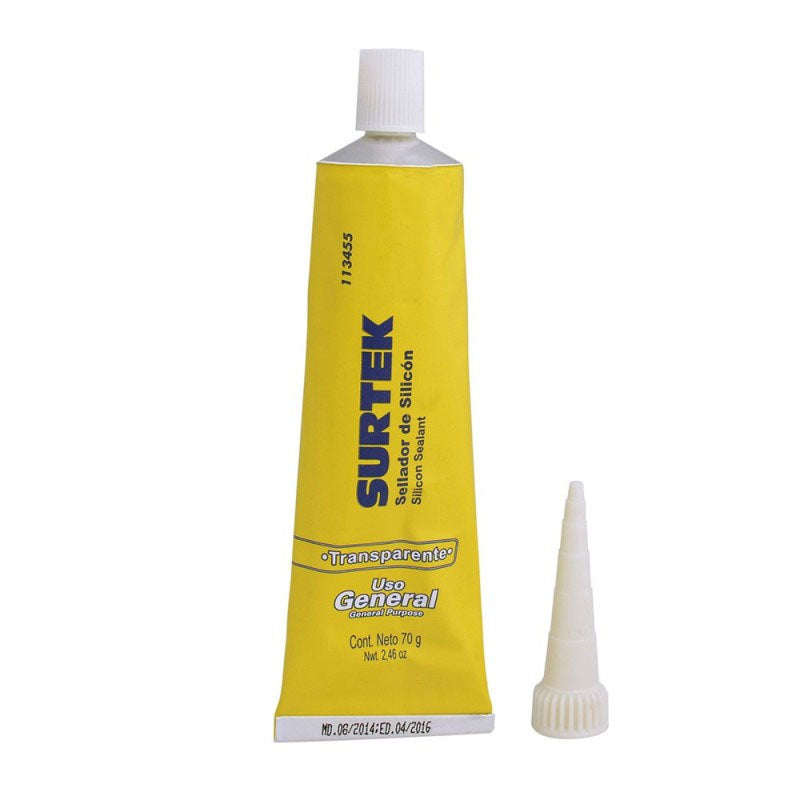 Silicón de uso general en tubo transparente de 70 gr, 113455 Surtek