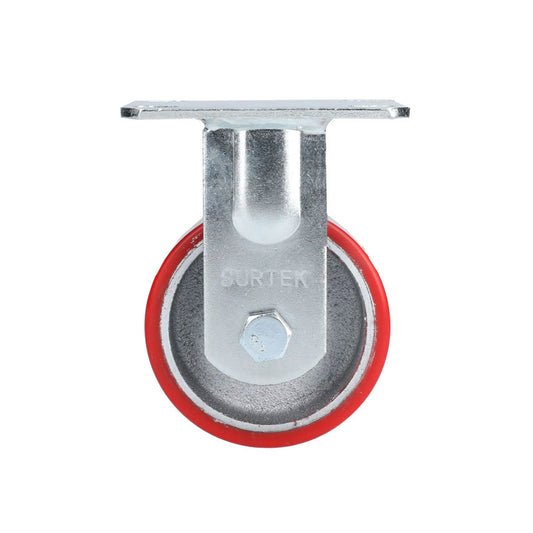 Rodaja de fierro con poliuretano rojo fija de 4", RP10F Surtek