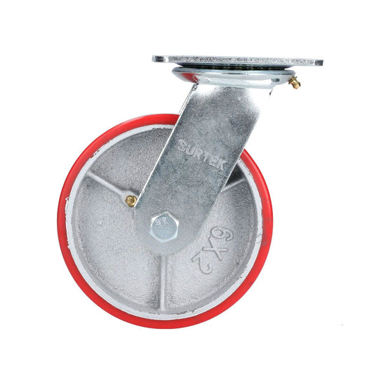 Rodaja de fierro con poliuretano rojo giratoria de 6", RP15G Surtek