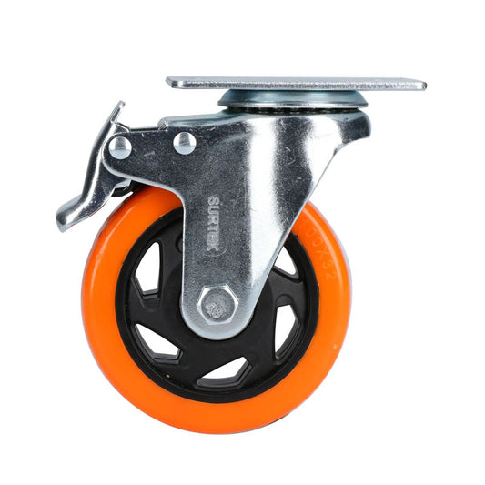 Rv10b rueda pol. Naranja 4"x1.1/4" girat. C/freno