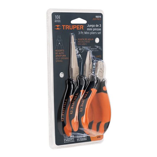 Juego de 3 mini pinzas con mango Comfort Grip, Truper