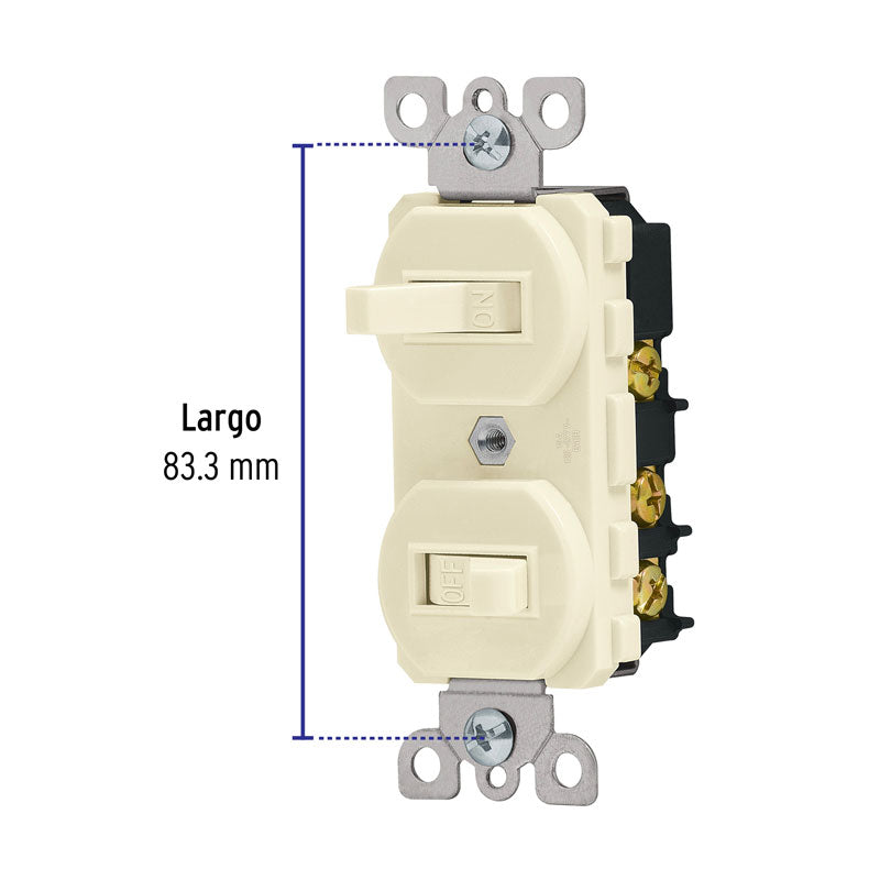 Interruptor dúplex de palanca, línea Standard, color marfil, 46002 Volteck APDO S