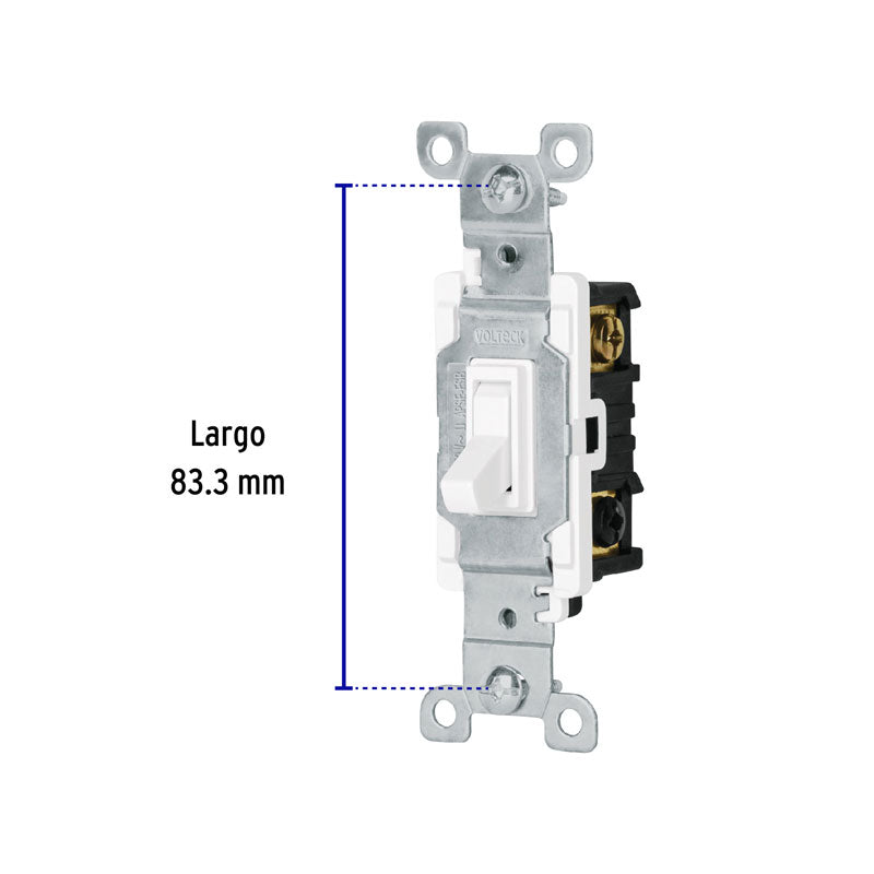 Interruptor vertical de palanca, 3 vías, línea Standard, color blanco, 47720 Volteck APSE ESB