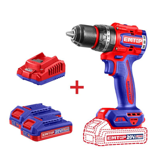 Taladro atornillador de 1/2" 20 V, 2 baterías y cargador, ULCIDL20668 Emtop
