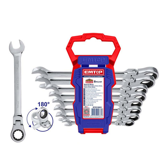 Juego de 8 llaves combinadas con matraca de 8-19 mm, Cr-V, ECSS10803 Emtop