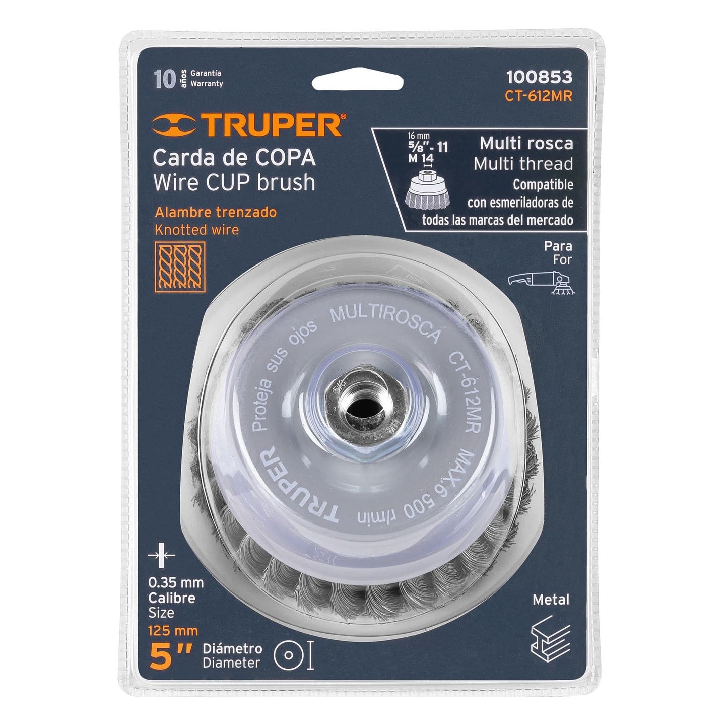 Carda copa trenzada 5"x9/16" CT-612MR Truper 100853