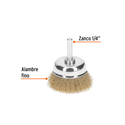 Carda de copa de 1 3/4" alambre fino para taladro, 11591 Truper CO-1-3/4F