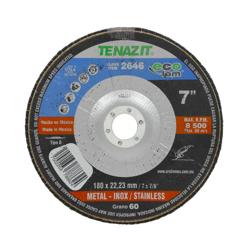 Disco laminado para desbaste de 7" x 7/8", grano 60, 2646 Tenazit