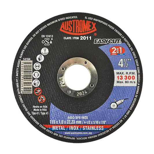 2011 Disco 2en1 Metal-Inox. 4.1/2" X 1/16" X 7/8" Austromex