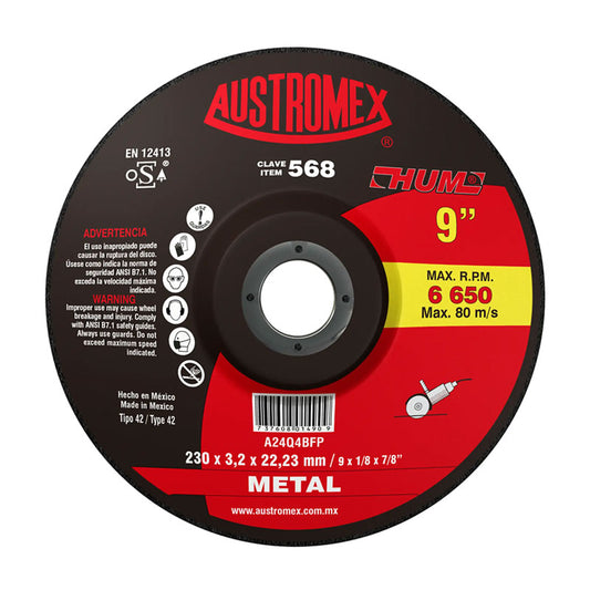 568 Disco Metal C/Cazuela 9"X1/8"X7/8" Austromex