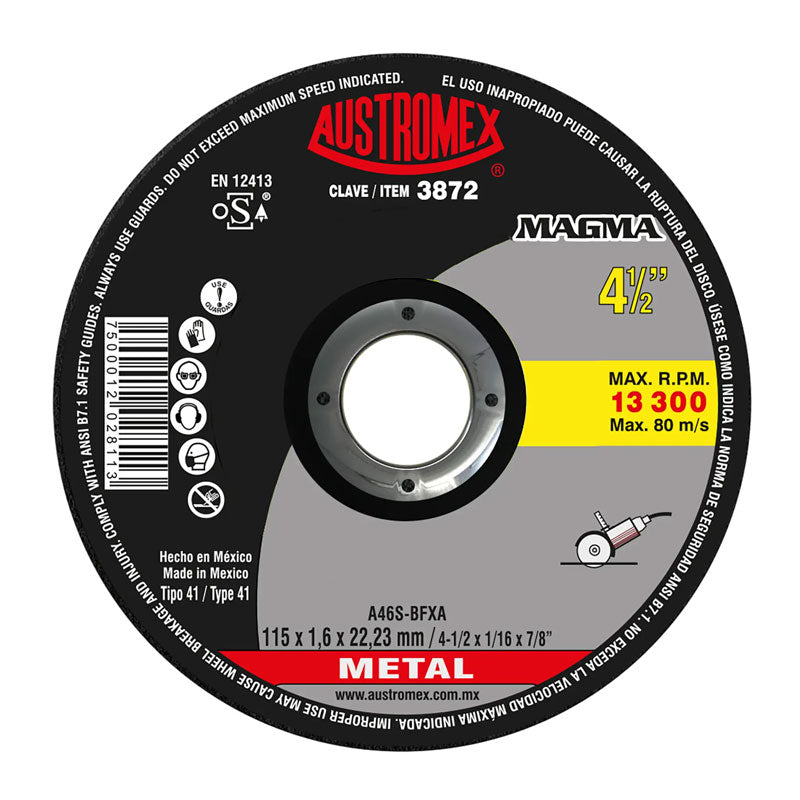3872 Disco Corte Metal 4.1/2" X 1.6 Mm Austromex