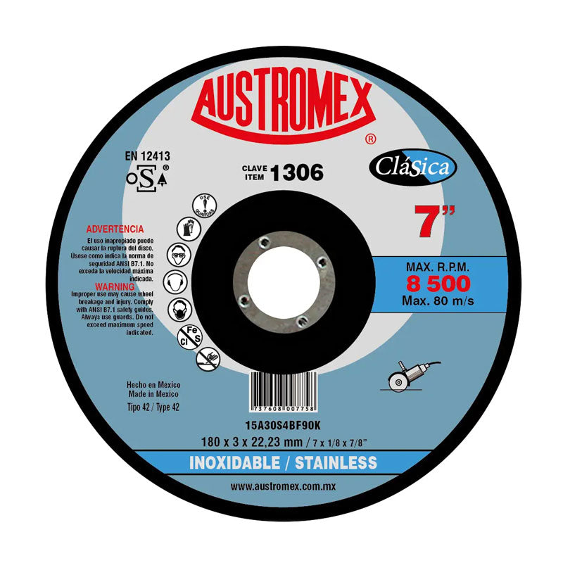 1306 Disco Acero Inox. Cazuela 7" x 1/8" x 7/8"