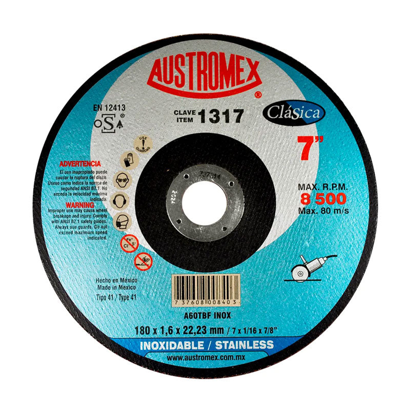 1317 Disco Acero Inox. Plano 7"x 1/16" x 7/8"