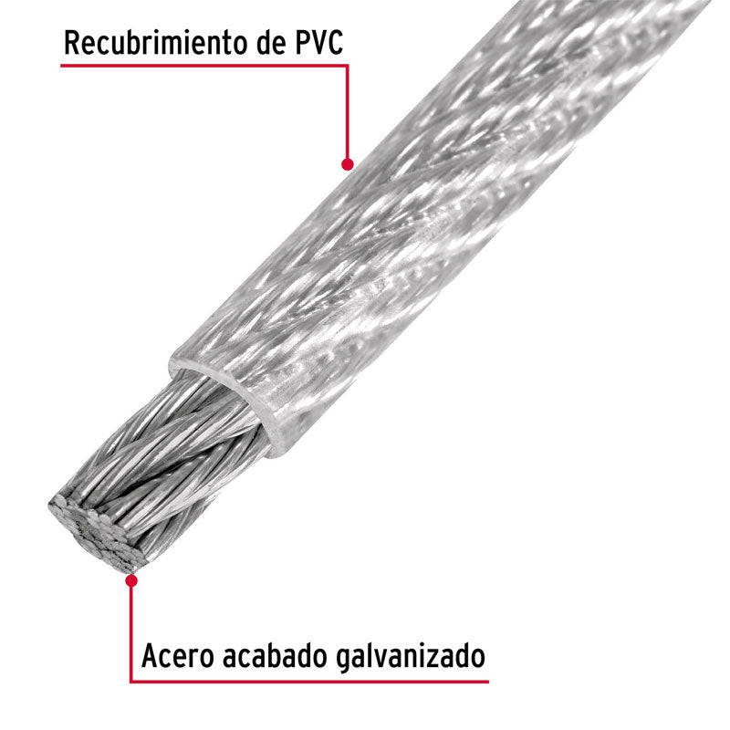 Cable de acero recubierto de PVC de 1/16" x 75 m, 7 x 7 hilos, 44220 Fiero CAB1/16RX