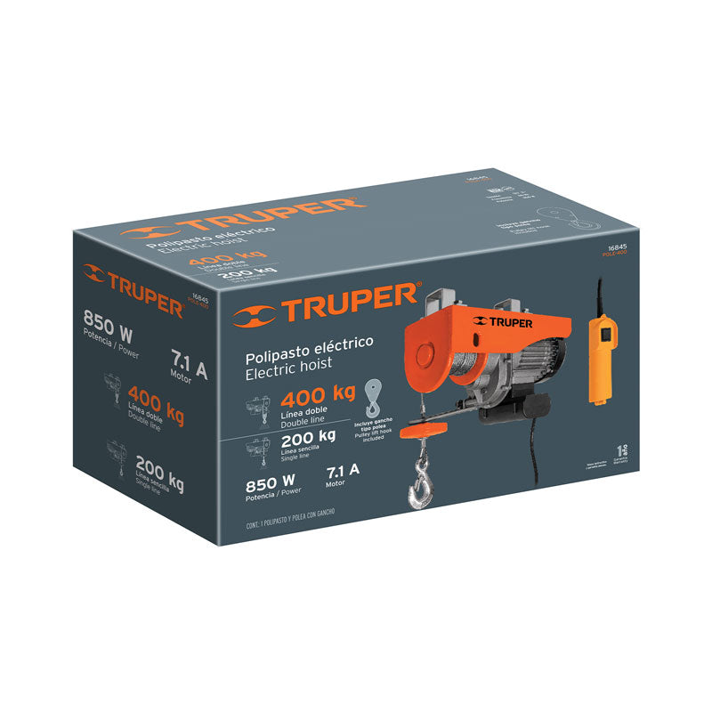 Polipasto eléctrico de 400 kg, 16845 Truper POLE400