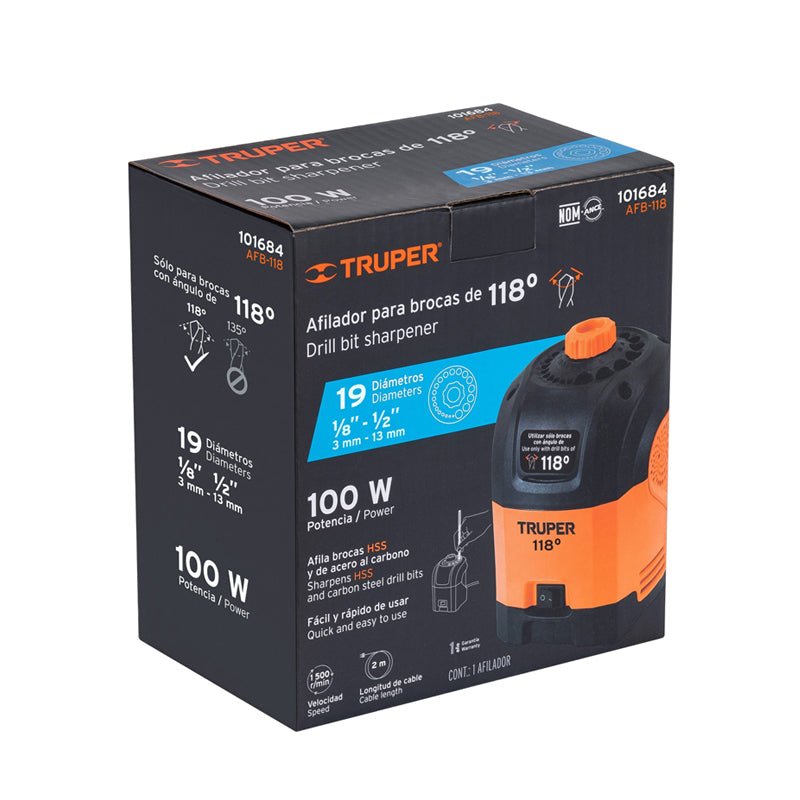 Afilador Eléctrico Para Brocas Con Punta 118°, 101684 Truper Afb118 - Tool Ferreterías / Ferretodo - Herramientas y material de construcción.