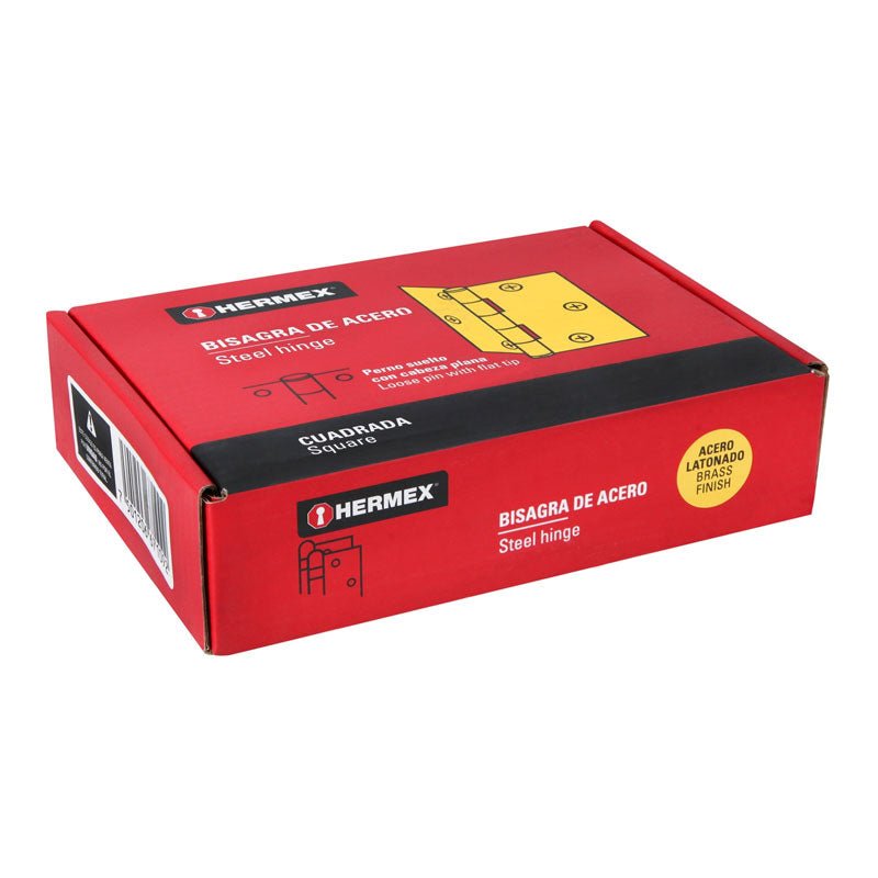 Bisagra Cuadrada 3 1/2" Acero Latonado, Cabeza Plana, Hermex - Tool Ferreterías / Ferretodo - Herramientas y material de construcción.