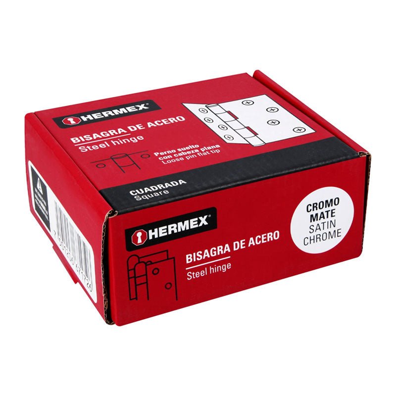 Bisagra Cuadrada 3", Cromo Mate, Cabeza Plana, Hermex - Tool Ferreterías / Ferretodo - Herramientas y material de construcción.