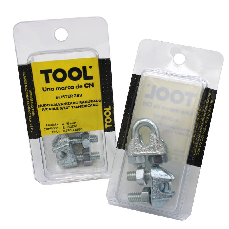 Blíster 383 Nudo Galvanizado Ranurado Para Cable 3/16 - Tool Ferreterías / Ferretodo - Herramientas y material de construcción.