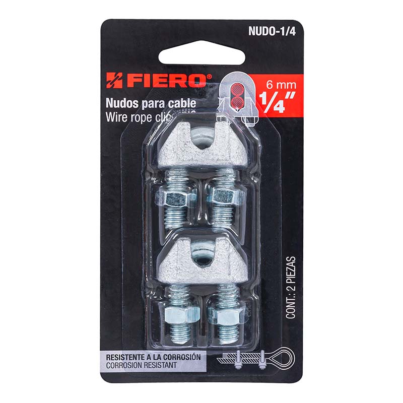 Blíster Con 2 Nudos (Perros) De Hierro Para Cable De 1/4" 44084, Fiero - Tool Ferreterías / Ferretodo - Herramientas y material de construcción.