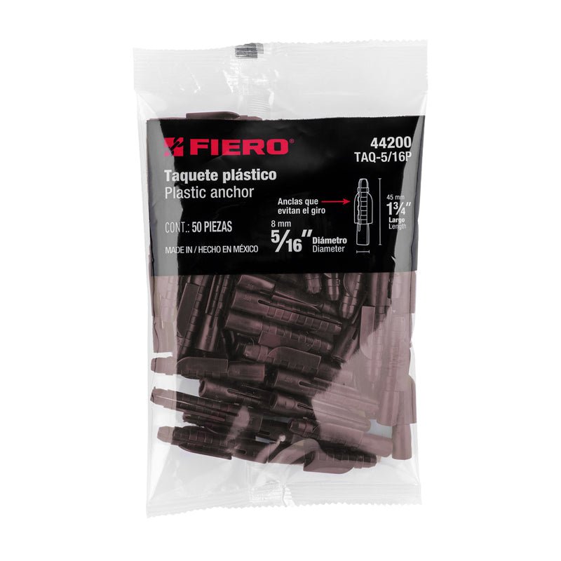 Bolsa con 50 taquetes de plástico 5/16", 44200, Fiero - Tool Ferreterías / Ferretodo - Herramientas y material de construcción.