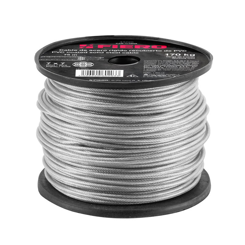 Cable de acero recubierto de PVC de 1/16" x 75 m, 7 x 7 hilos, 44220 Fiero CAB1/16RX - Tool Ferreterías / Ferretodo - Herramientas y material de construcción.
