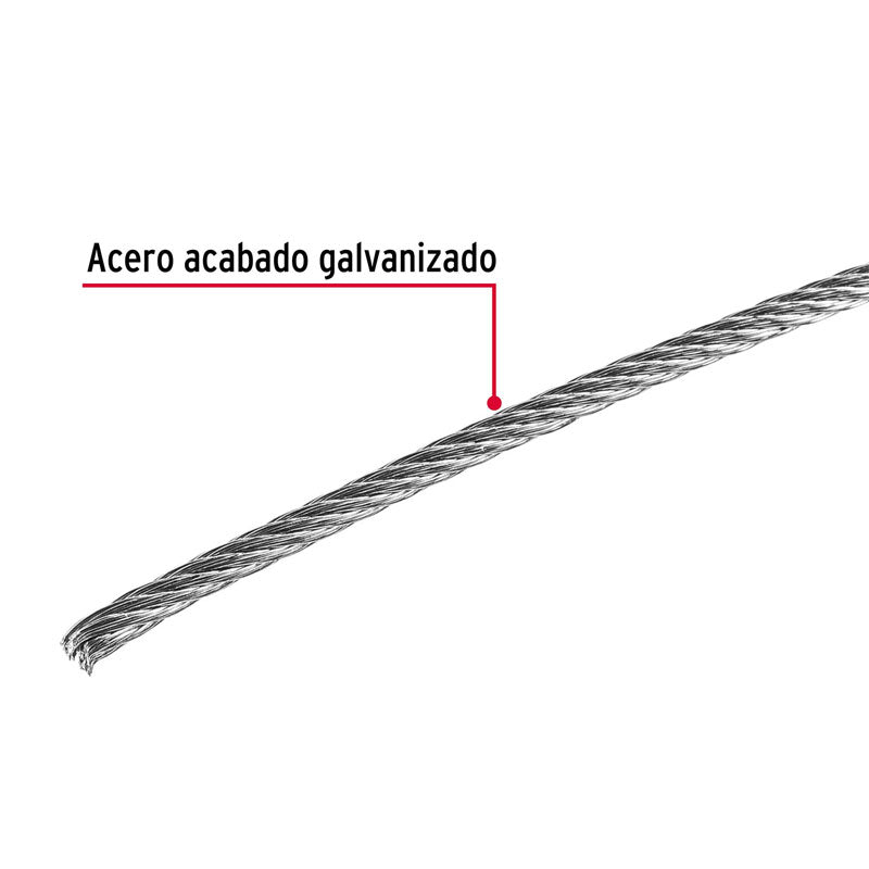 Cable de acero rígido recubierto de PVC de 1/16" x 75 m, 7 x 7 hilos, 44208 Fiero CAB1/16R - Tool Ferreterías / Ferretodo - Herramientas y material de construcción.