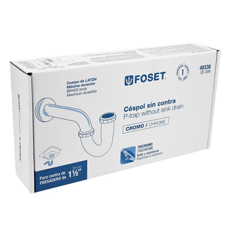 Céspol de 1 1/2", sin contra, latón cromo, para fregadero, 49336 Foset CE 209 - Tool Ferreterías / Ferretodo - Herramientas y material de construcción.