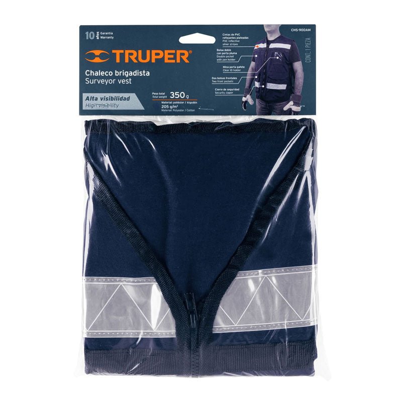 Chaleco brigadista con cintas reflejantes, color azul marino, 14667 Truper CHS900AM - Tool Ferreterías / Ferretodo - Herramientas y material de construcción.
