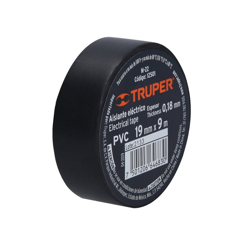 Cinta De Aislar Negra De 9 M X 19 Mm 12501, Truper - Tool Ferreterías / Ferretodo - Herramientas y material de construcción.