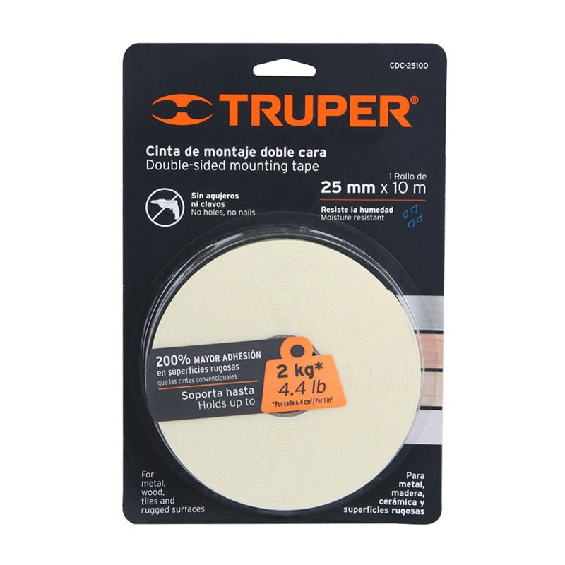 Cinta doble cara de 25 mm x 10 m, 11728 Truper CDC25100 - Tool Ferreterías / Ferretodo - Herramientas y material de construcción.