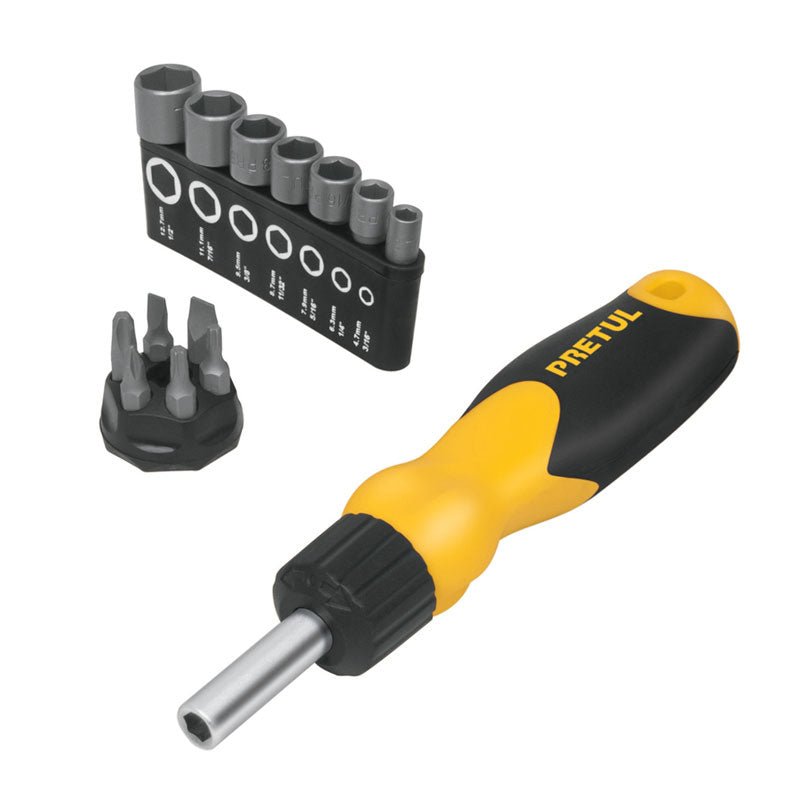 Desarmador tipo matraca con 6 puntas y 7 dados, 22974 Pretul DES - 14P - Tool Ferreterías / Ferretodo - Herramientas y material de construcción.