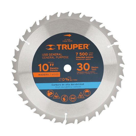 Disco Sierra 10" Para Madera, 30 Dientes Centro 5/8", Truper - Tool Ferreterías / Ferretodo - Herramientas y material de construcción.