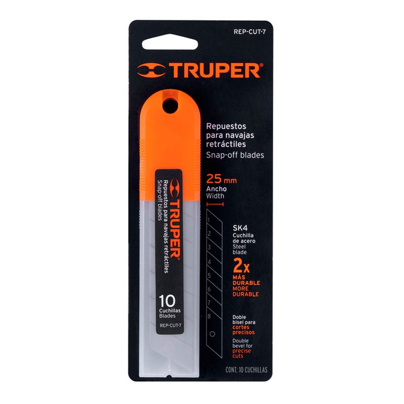 Estuche Con 10 Cuchillas Sk4 De 25 Mm Para Cutter, Truper - Tool Ferreterías / Ferretodo - Herramientas y material de construcción.
