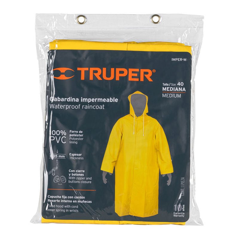 Gabardina impermeable doble capa, talla mediana, 14414 Truper IMPER M - Tool Ferreterías / Ferretodo - Herramientas y material de construcción.