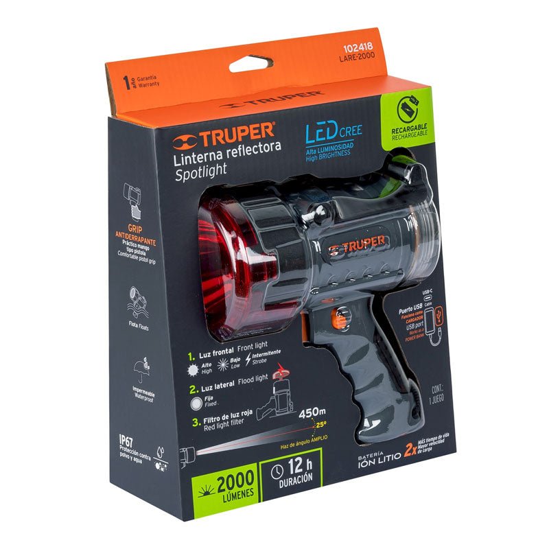 Lámpara de LED 2000 lm recargable alta potencia, 102418 Truper LARE 2000 - Tool Ferreterías / Ferretodo - Herramientas y material de construcción.