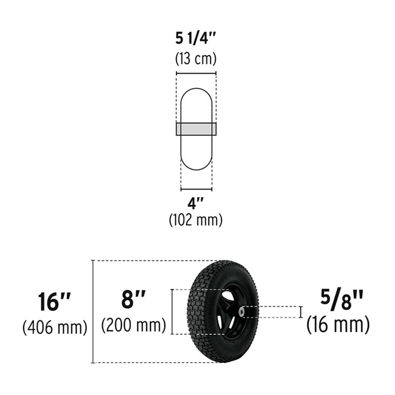 Llanta Completa Neumática 16", Incluye Eje Y Baleros