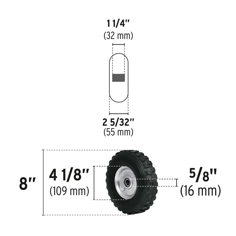 Rueda De Hule Sólido 8" Para Diablo, Doble Balero, Pretul