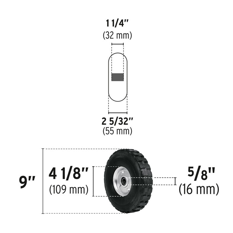 Rueda De Hule Sólido 9" Para Diablo, Doble Balero, Pretul