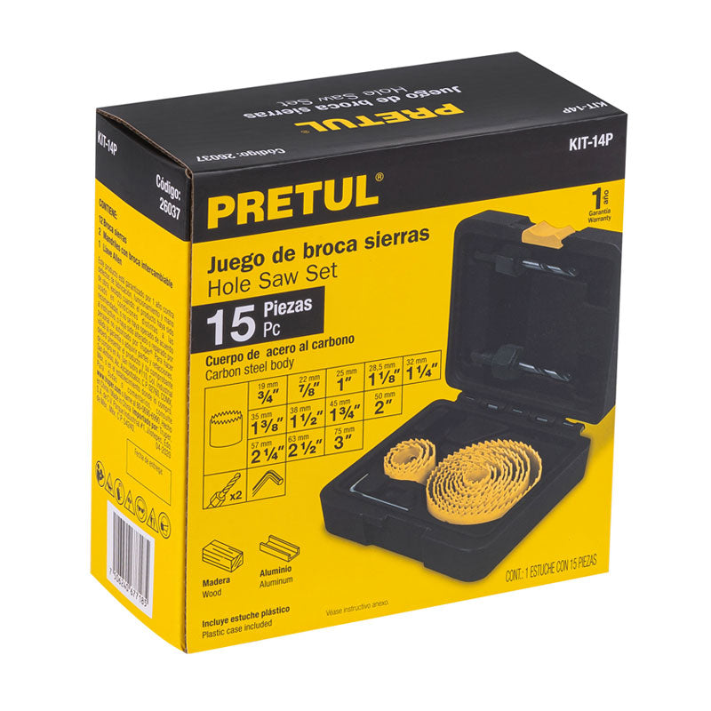 Juego De 12 Brocasierras, 2 Mandriles Y Llave Allen, Pretul