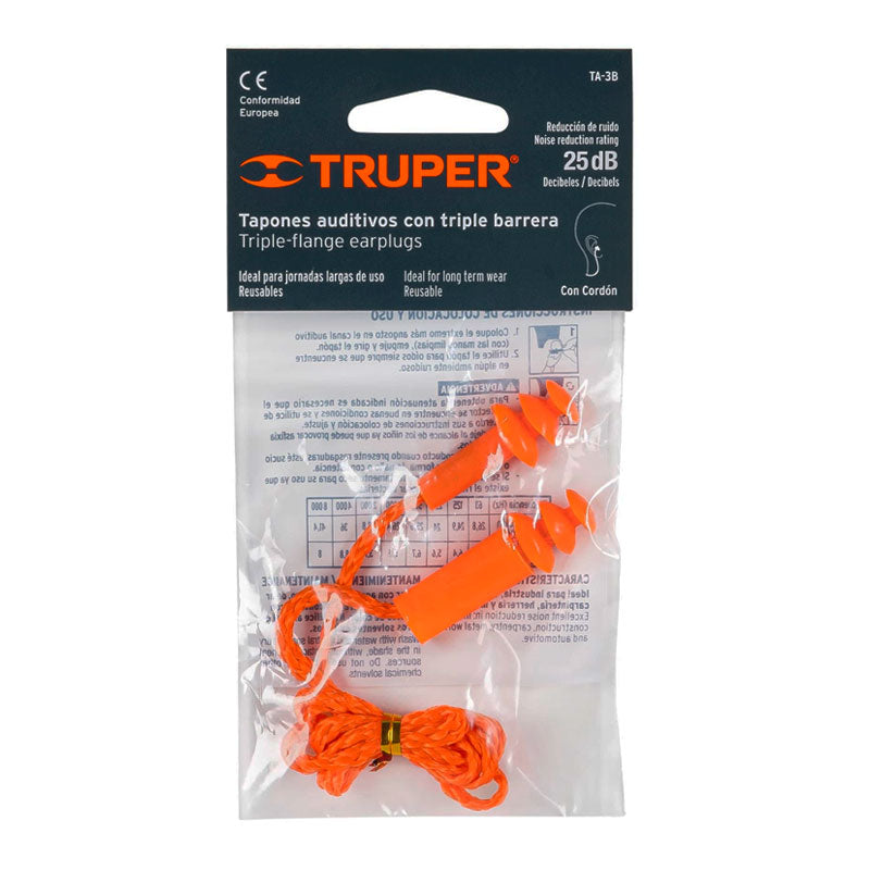Tapón Auditivo Reutilizable Triple Barrera Con Cordón, Truper