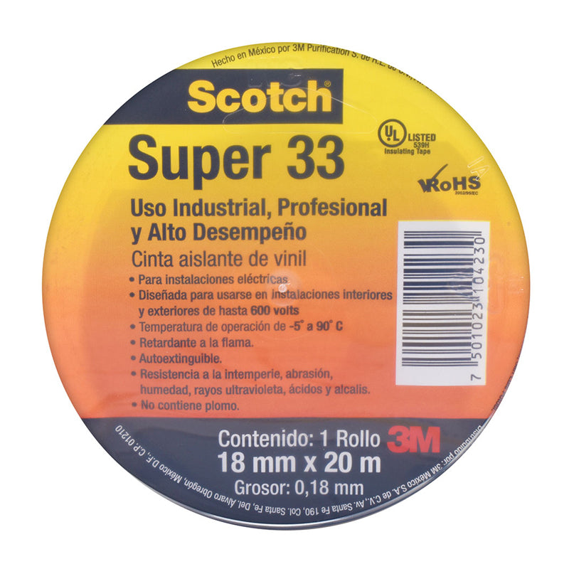 Cinta Aislante De Vinil De 18 Mm X 20 M, Super 33, Scoth 3M