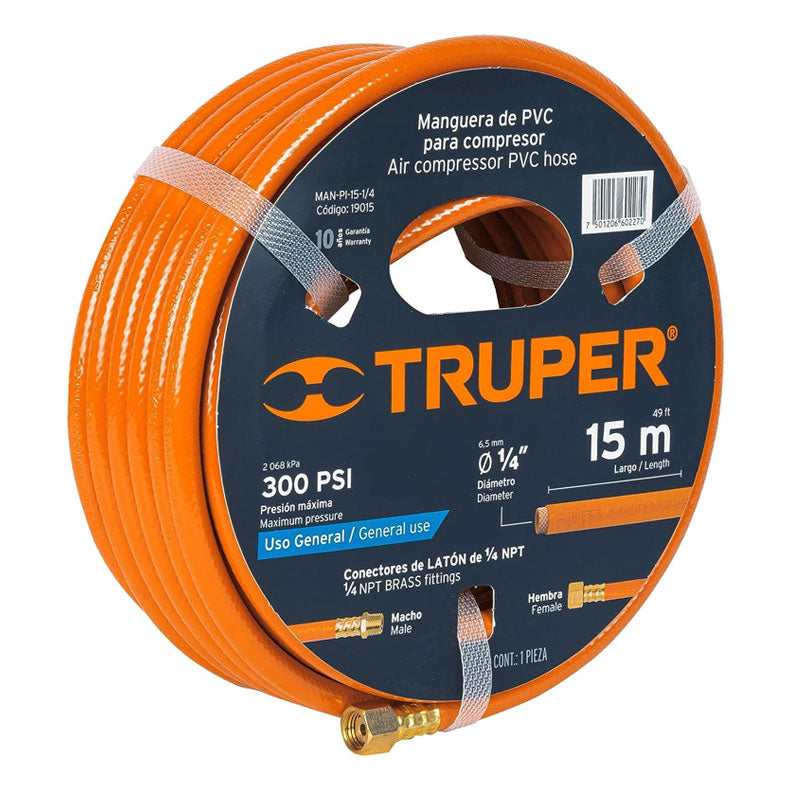 Rollo De 15 M De Manguera 1/4" De Pvc Para Compresor, Truper