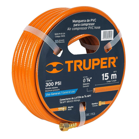 Rollo De 15 M De Manguera 1/4" De Pvc Para Compresor, Truper