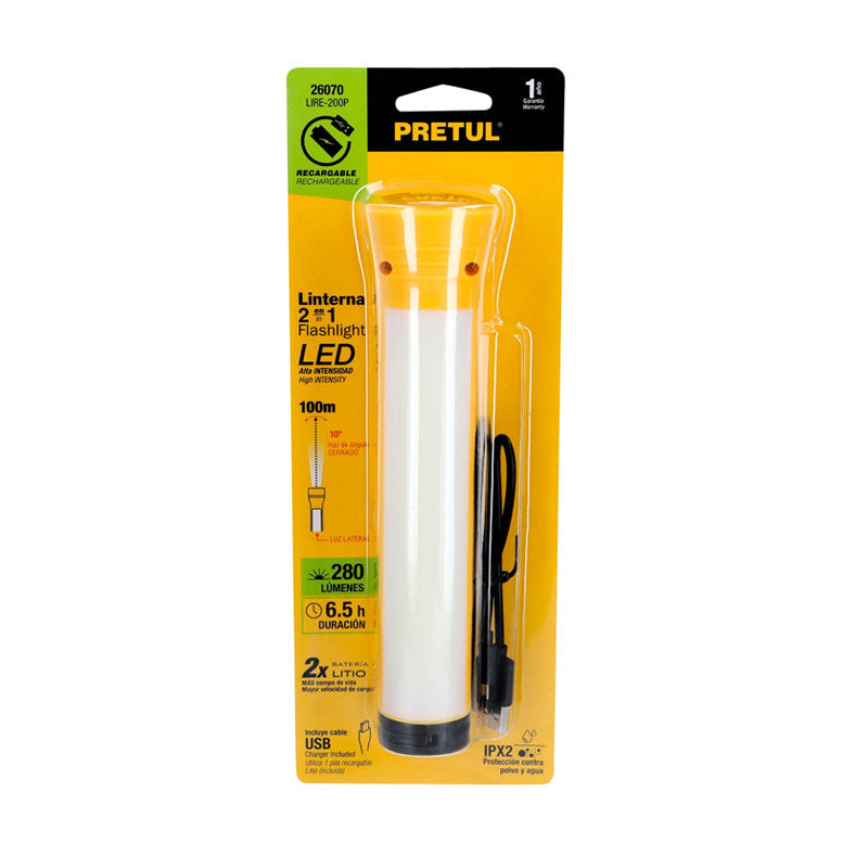 Linterna Recargable Con Lámpara De Emergencia,280 Lm, Pretul