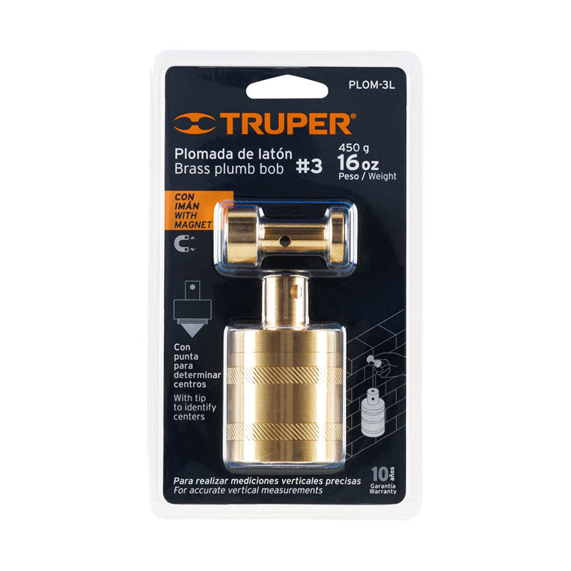 Plomada De Latón 16 Oz Con Centro Y Guía Magnética, Truper