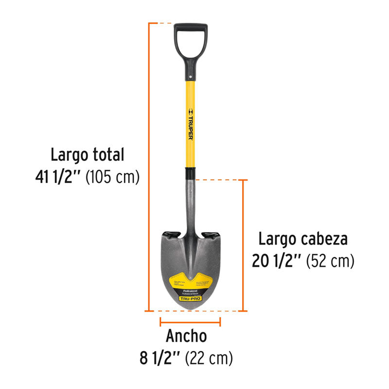 Pala Redonda Tru Glass, Puño "Y", Mango Fibra De Vidrio