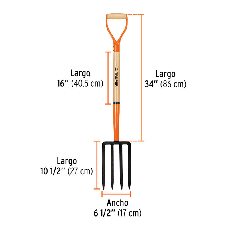 Bieldo De 4 Dientes Para Jardín, Puño Metálico